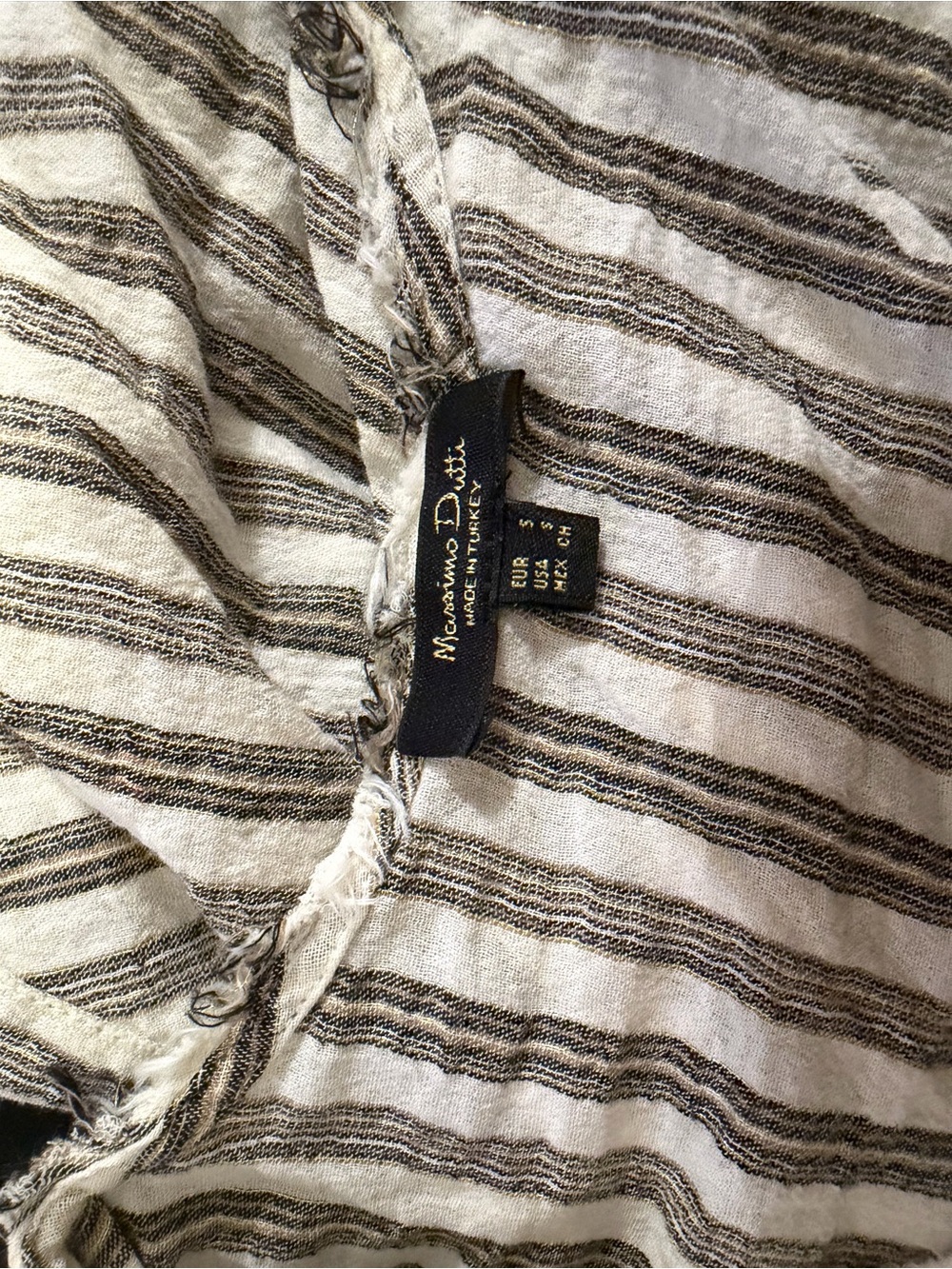 Massimo Dutti cotton Striped V-Neck Button Front Blouse - Taupe & White - Picture 4 of 4